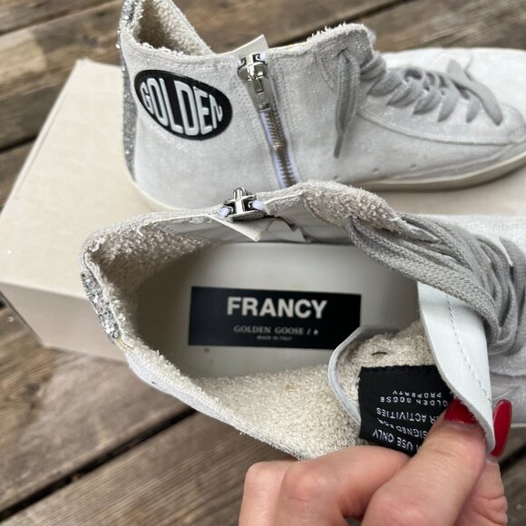 Golden Goose Francy Classic Sneakers Silver White Glitter Star – Size 40 - Picture 8 of 11